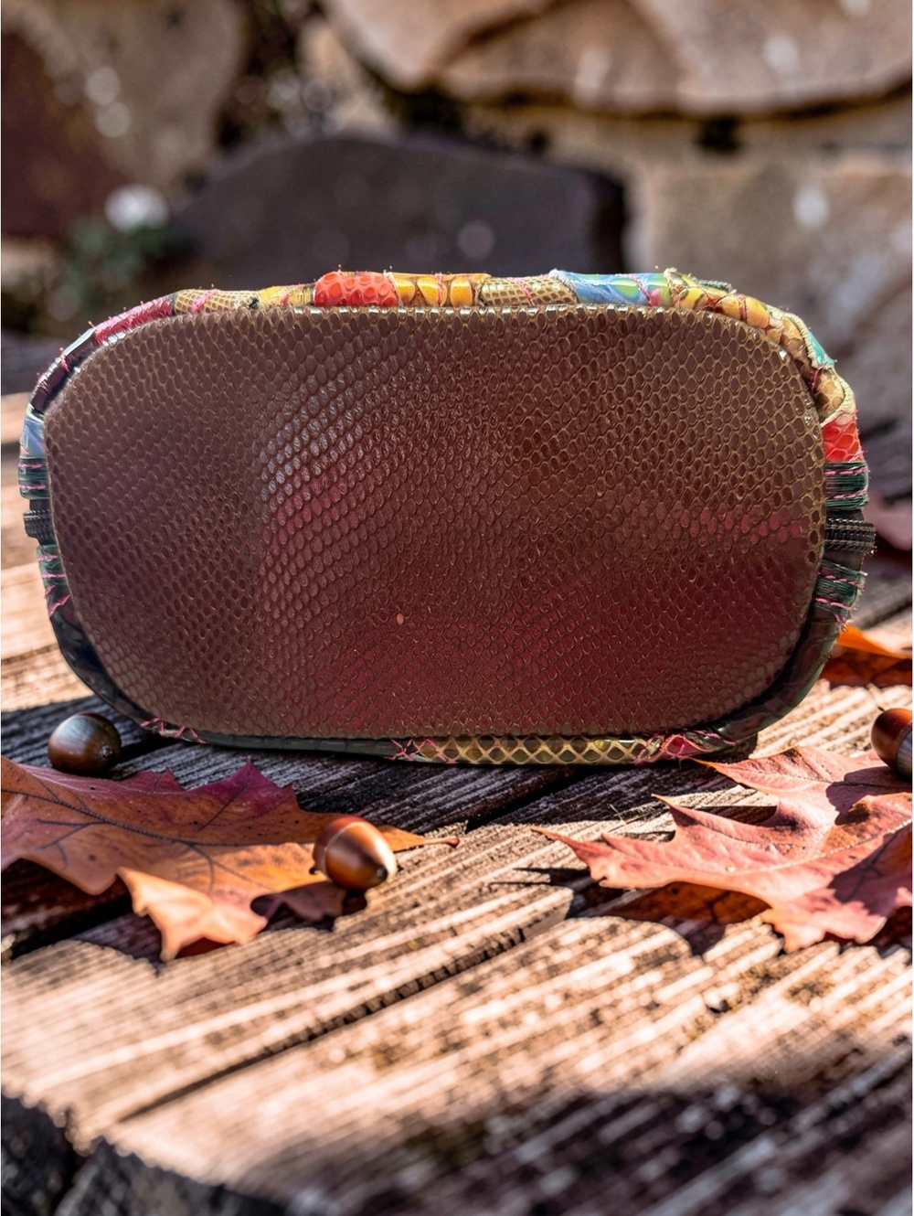 Sondra Roberts Leather Patchwork Crossbody Purse Multicolor Leaf Boho Y2K 9 - Picture 3 of 7